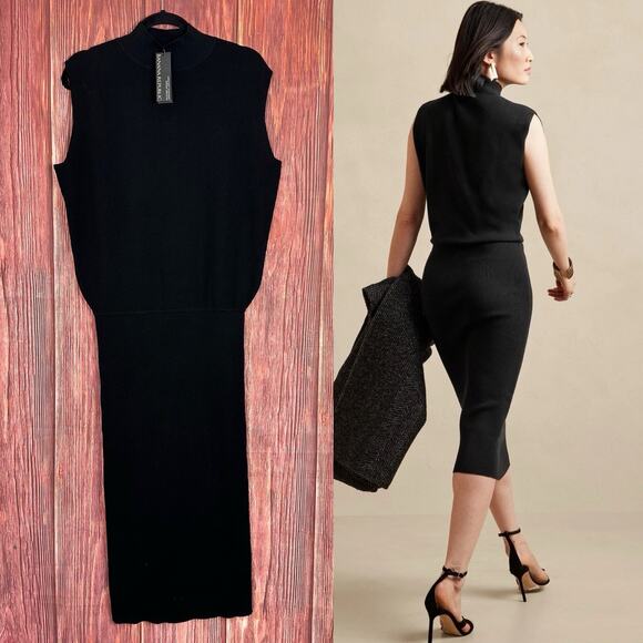 NWT Banana Republic Giulia Midi Sweater Dress Career Black Size Medium M - Picture 1 of 8